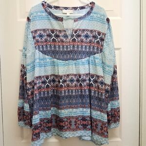 Weekend Susan Betro Tunic Top Size 2X Blue Lightweight Boho Festival Resortwear